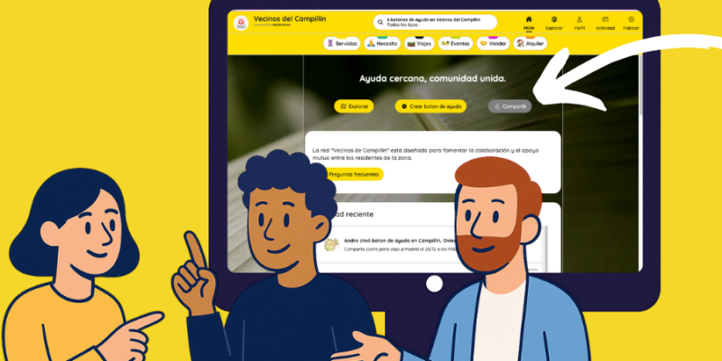 Opciones para compartir o invitar gente a una red en HelpButtons mediante enlace