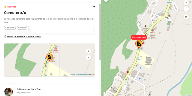 Oferta de empleo para camarero en restaurante de Proaza